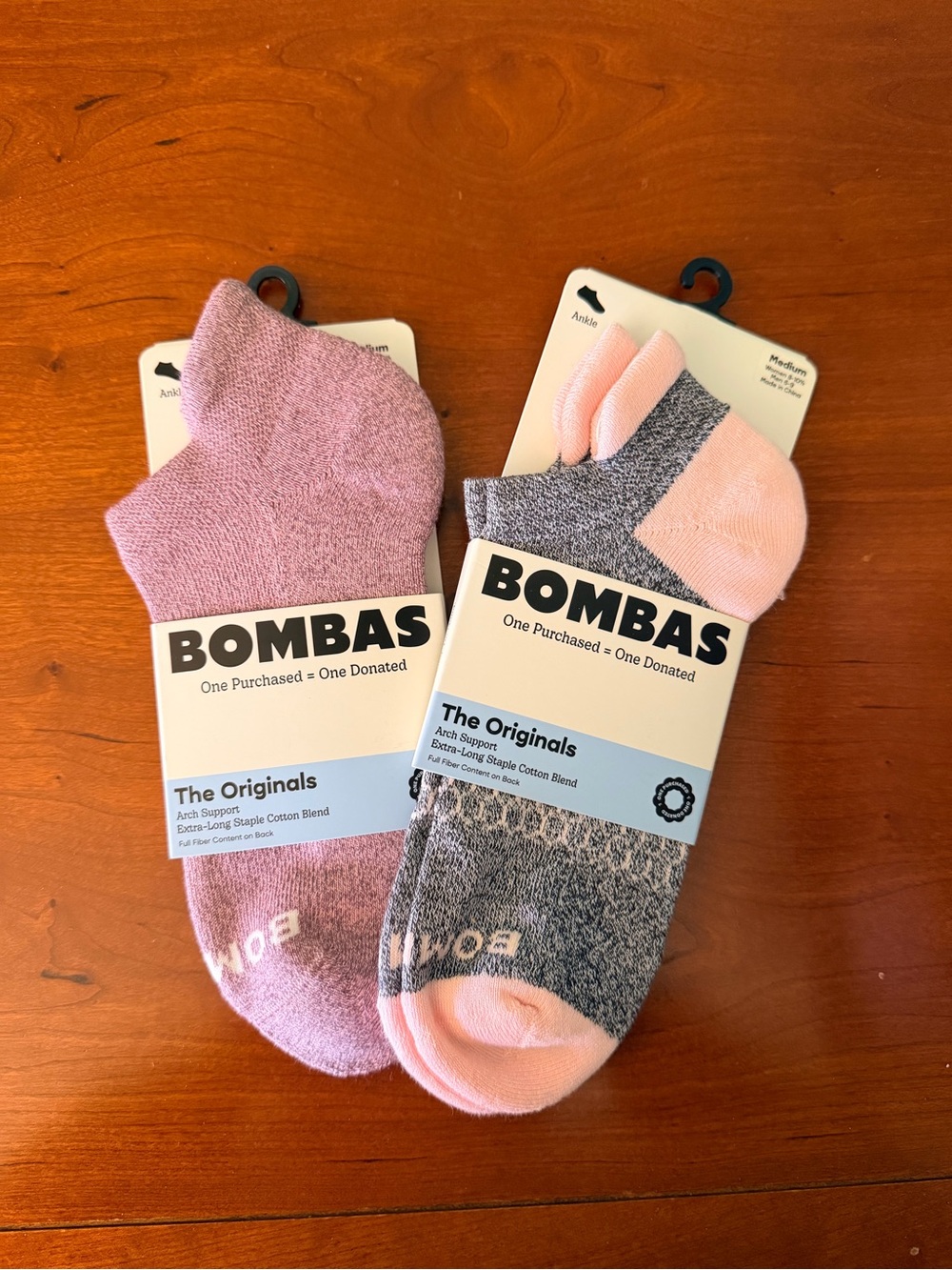 Bombas The Originals Ankle Socks - 2 pair. Pink / Heather Pink / Grey - Medium